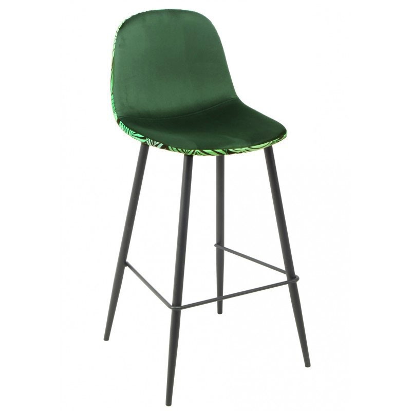 Taburete HORUS NEW, metal, tapizado velvet verde con trasera floral a juego-0