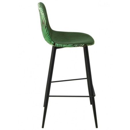 Taburete HORUS NEW, metal, tapizado velvet verde con trasera floral a juego-1