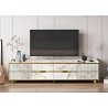 Mueble de TV ELOISE, biIaminado mármol blanco con detalles dorados, 180 cms.