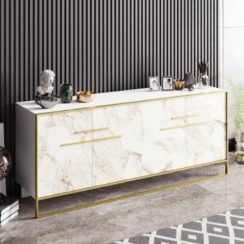 Aparador SIENA, biIaminado mármol blanco con metal dorado, 180 cms. 2