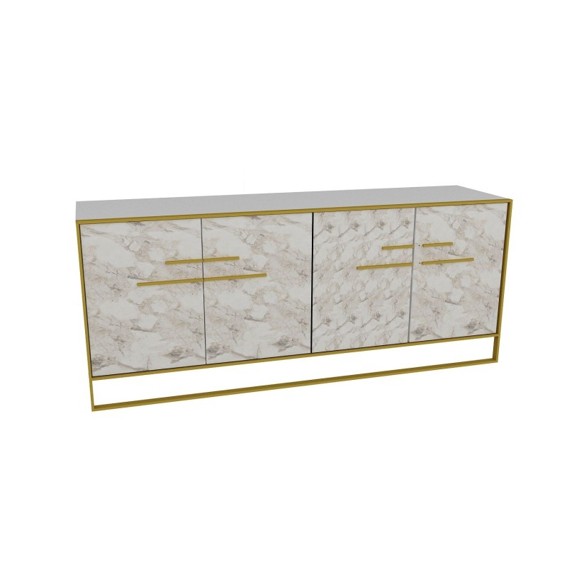 Aparador SIENA, biIaminado mármol blanco con metal dorado, 180 cms.-2