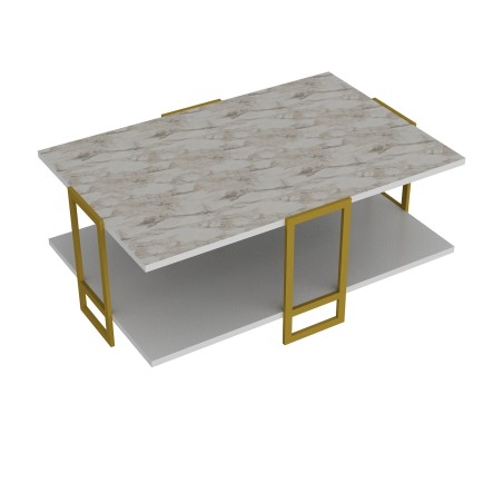 Mesa baja SIENA, biIaminado mármol blanco, con metal dorado 91,5 cms.-2
