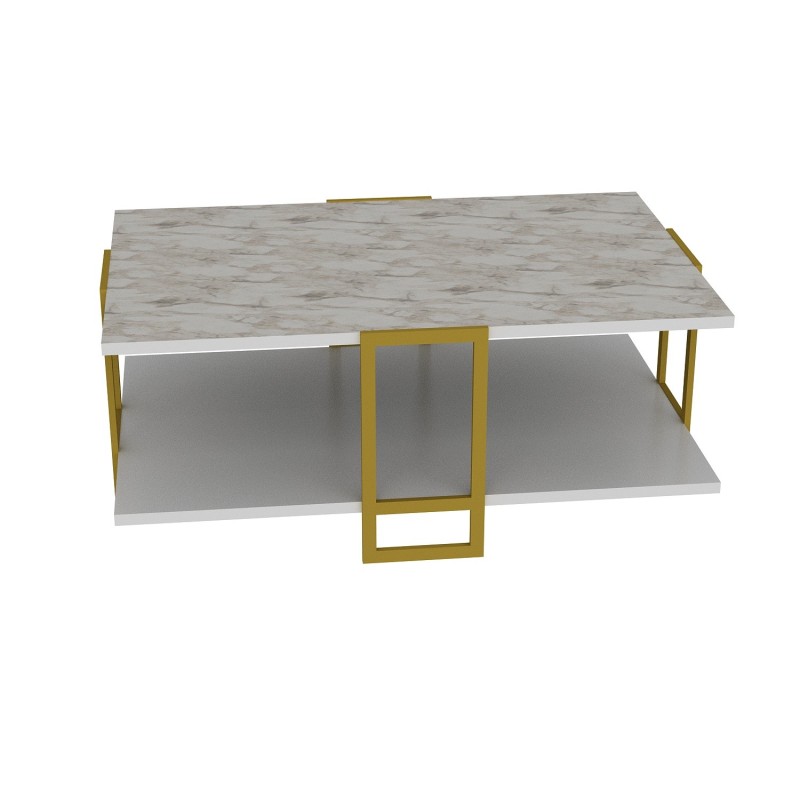 Mesa baja SIENA, biIaminado mármol blanco, con metal dorado 91,5 cms.-3
