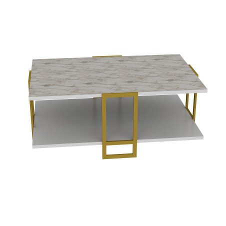 Mesa baja SIENA, biIaminado mármol blanco, con metal dorado 91,5 cms.-3