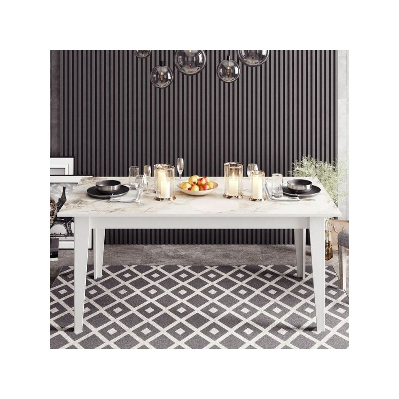 Mesa de comedor SIENA, biIaminado mármol blanco, 180 x 90 cms.-0