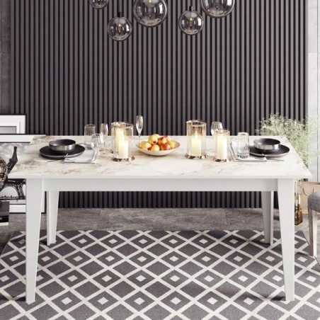 Mesa de comedor SIENA, biIaminado mármol blanco, 180 x 90 cms.-0