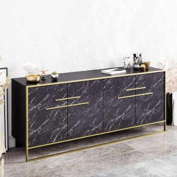 Aparador SIENA, biIaminado mármol negro con metal dorado, 180 cms. 2