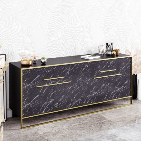 Aparador SIENA, biIaminado mármol negro con metal dorado, 180 cms.-0