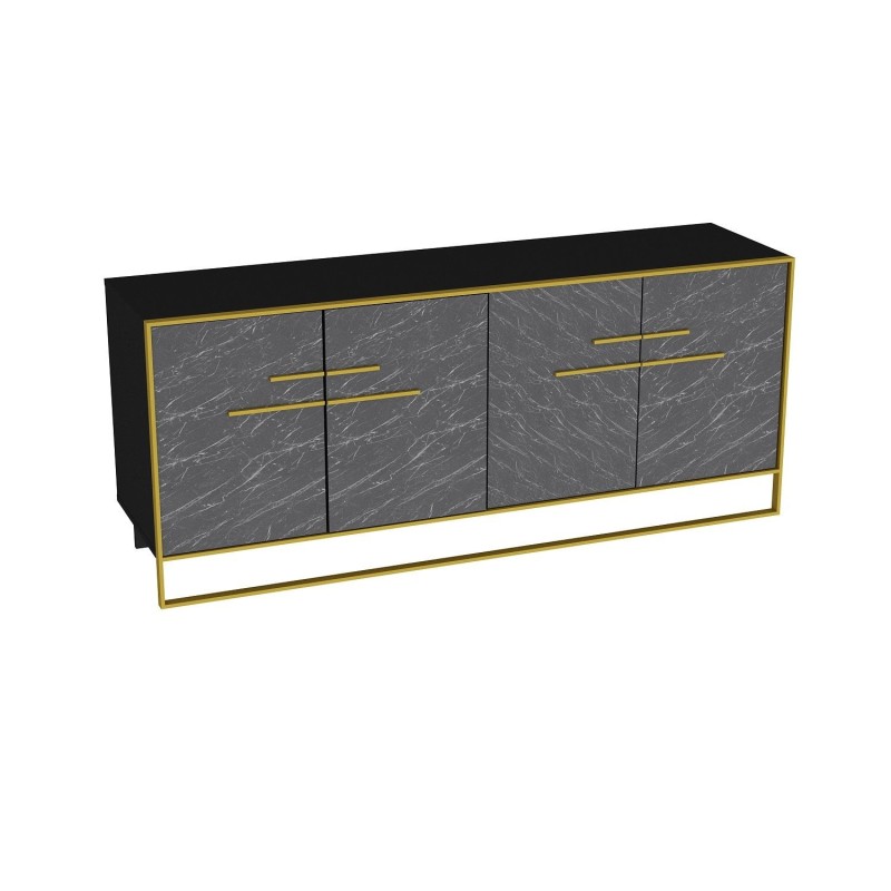 Aparador SIENA, biIaminado mármol negro con metal dorado, 180 cms.-1
