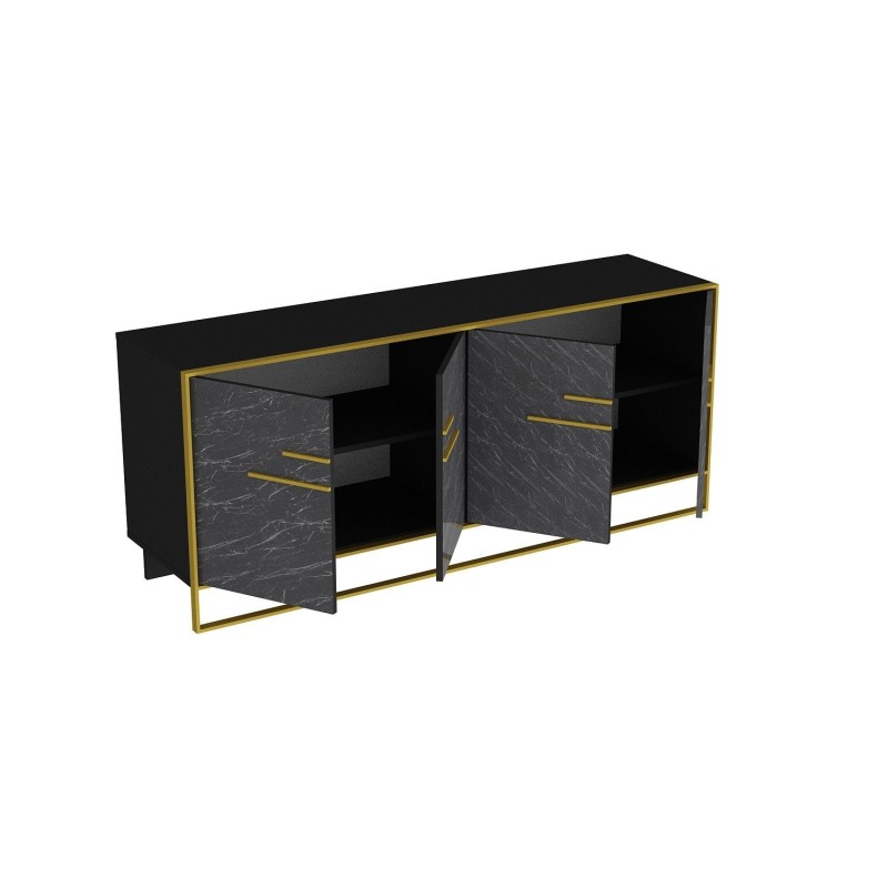 Aparador SIENA, biIaminado mármol negro con metal dorado, 180 cms.-2