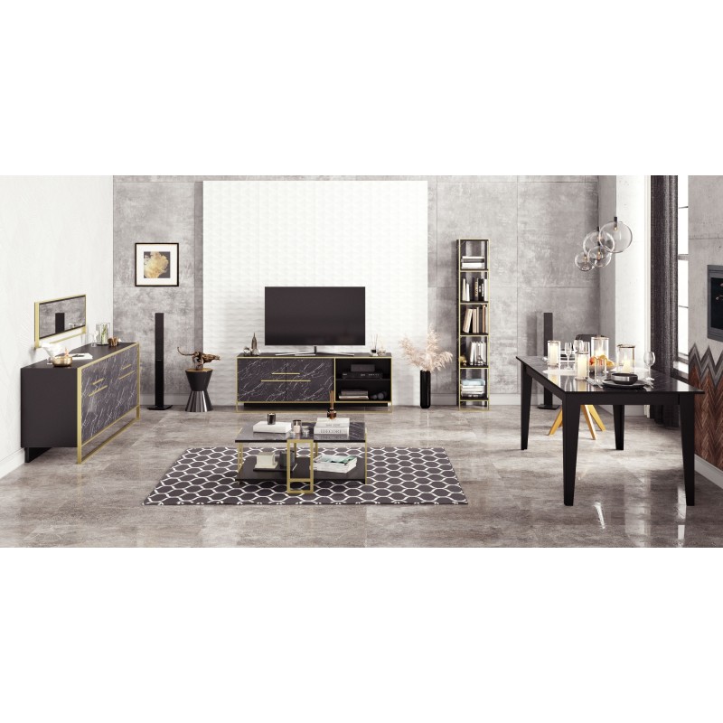 Aparador SIENA, biIaminado mármol negro con metal dorado, 180 cms.-3