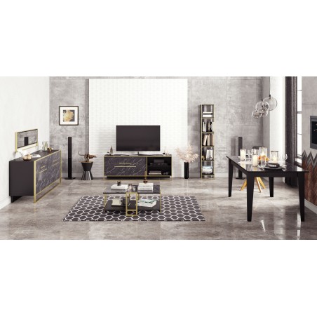 Aparador SIENA, biIaminado mármol negro con metal dorado, 180 cms.-3