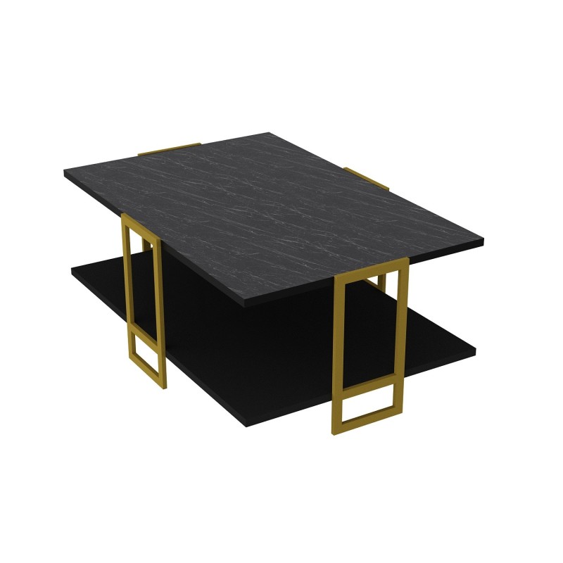Mesa baja SIENA, biIaminado mármol negro, con metal dorado 91,5 cms.-1