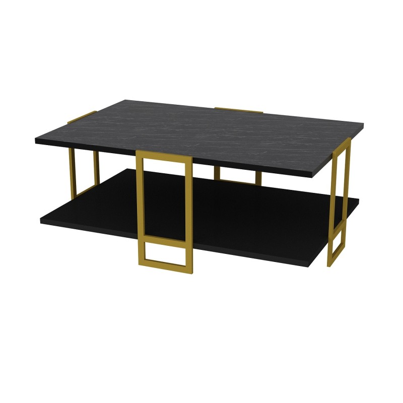 Mesa baja SIENA, biIaminado mármol negro, con metal dorado 91,5 cms.-2
