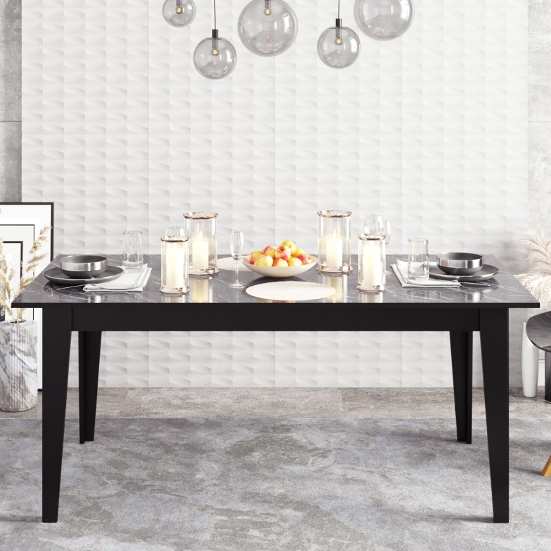Mesa de comedor SIENA, biIaminado mármol negro, 180 x 90 cms.-0