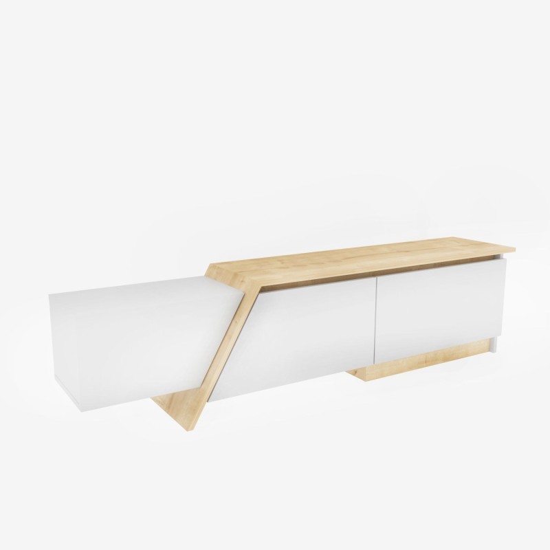 Mueble de TV PRUDENCE, biIaminado blanco con roble, 180 cms.-2