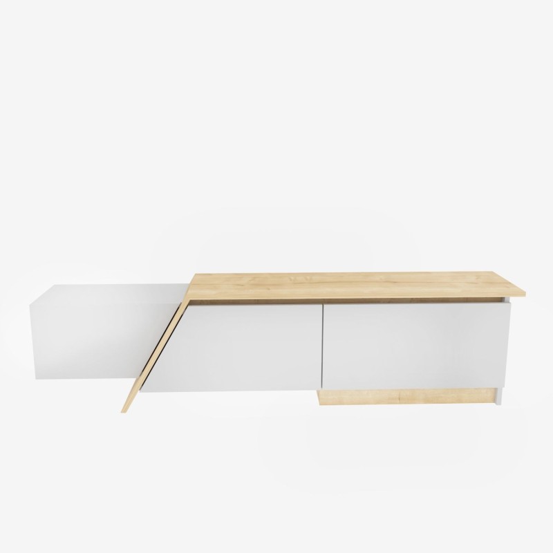 Mueble de TV PRUDENCE, biIaminado blanco con roble, 180 cms.-3