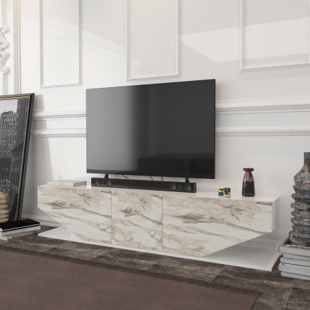 Mueble de TV VIOLET, biIaminado mármol blanco, 180 cms.-0