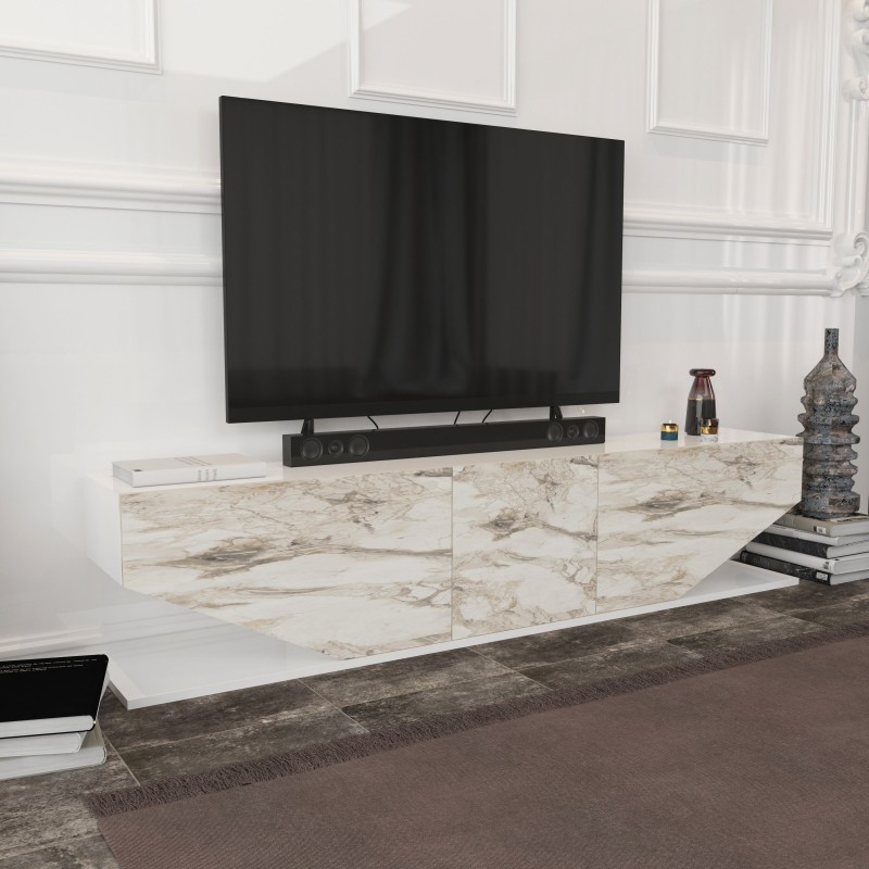 Mueble de TV VIOLET, biIaminado mármol blanco, 180 cms.-1