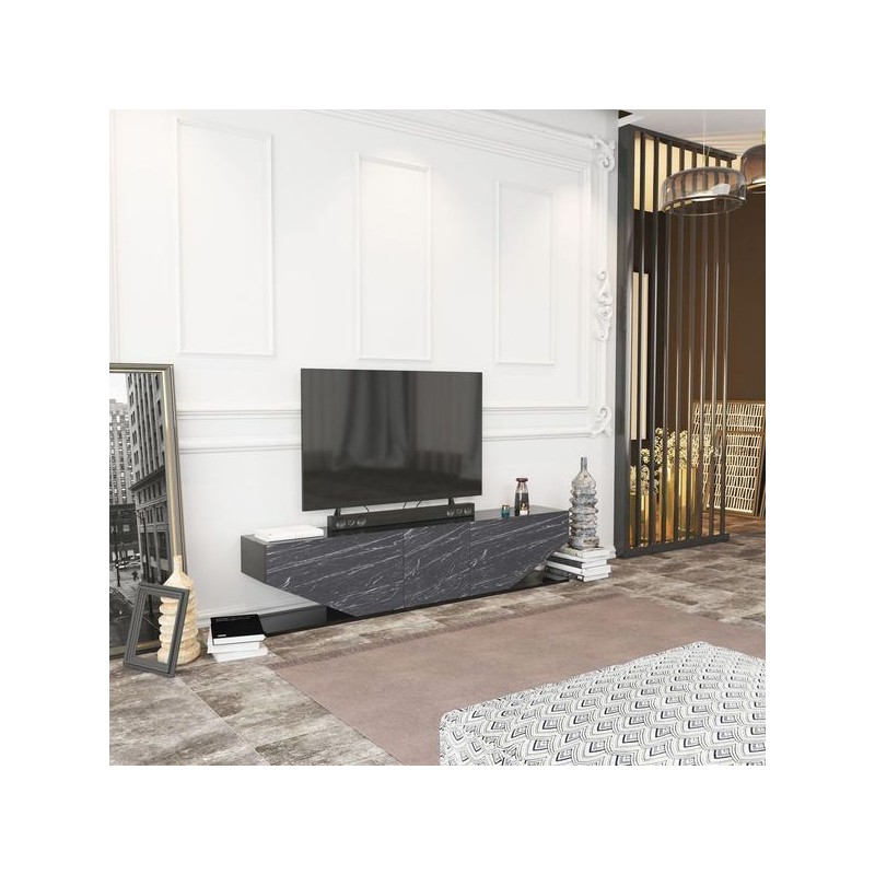 Mueble de TV VIOLET, biIaminado mármol negro, 180 cms.-1