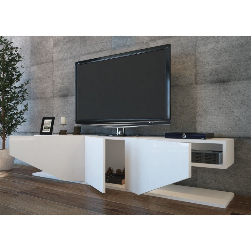 Mueble de TV VIOLET, biIaminado blanco brillo, 180 cms.-0