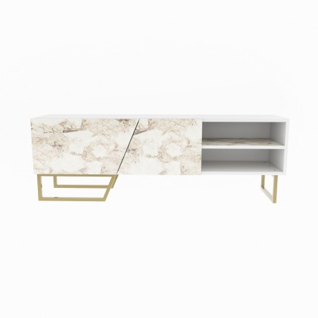 Mueble de TV MARCUS, biIaminado mármol blanco, 150 cms.-1