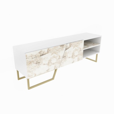 Mueble de TV MARCUS, biIaminado mármol blanco, 150 cms.-2