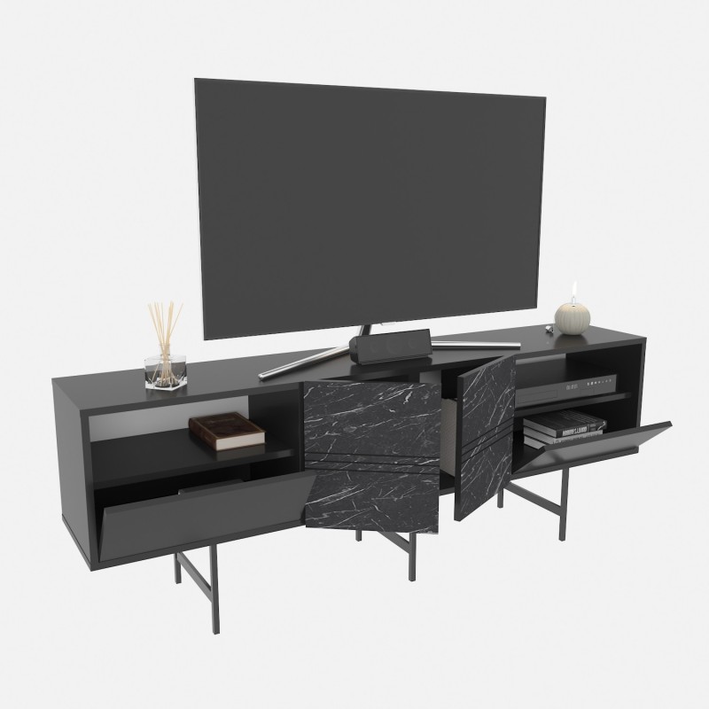 Mueble de TV SIMON, biIaminado mármol negro, 180 cms.-2
