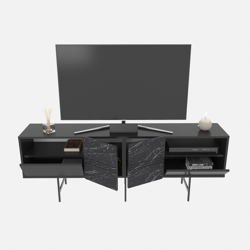 Mueble de TV SIMON, biIaminado mármol negro, 180 cms.-3