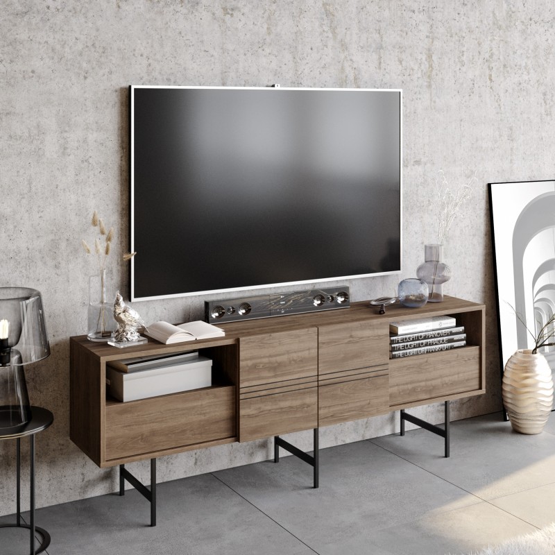 Mueble de TV SIMON, biIaminado nogal, 180 cms.-0