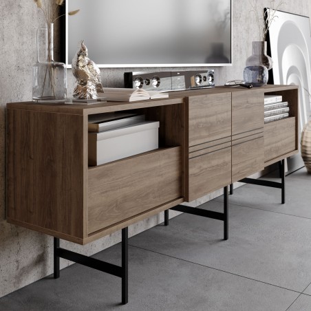 Mueble de TV SIMON, biIaminado nogal, 180 cms.-1