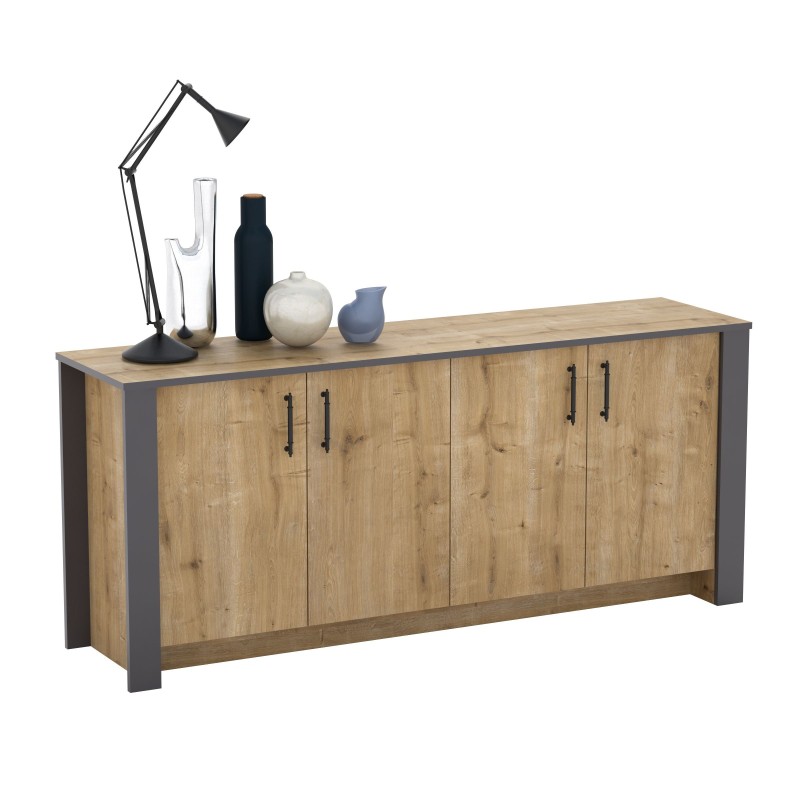 Aparador PHILIPPA, biIaminado roble con gris oscuro, 180 cms.-0