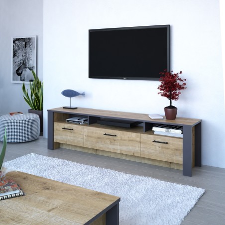 Mueble de TV PHILIPPA, biIaminado roble con gris oscuro, 180 cms.-0