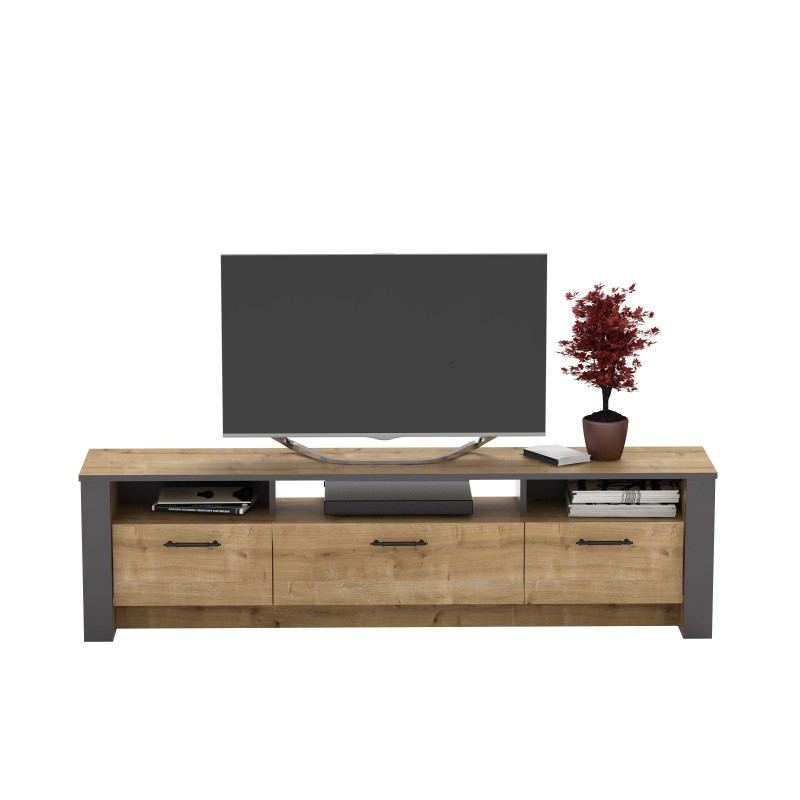 Mueble de TV PHILIPPA, biIaminado roble con gris oscuro, 180 cms.-1