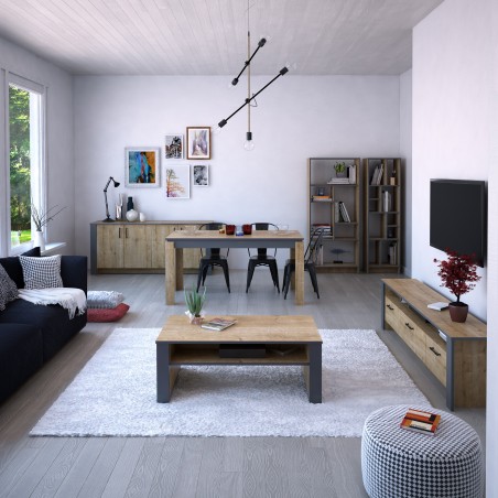 Mueble de TV PHILIPPA, biIaminado roble con gris oscuro, 180 cms.-3
