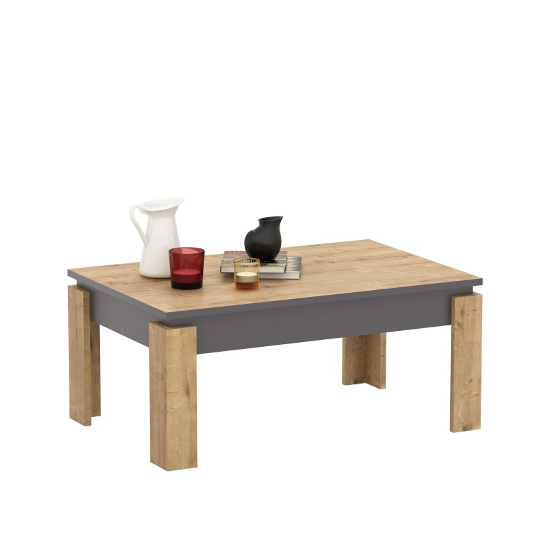 Mesa baja PHILIPPA, biIaminado roble con gris oscuro, 90 cms.-0