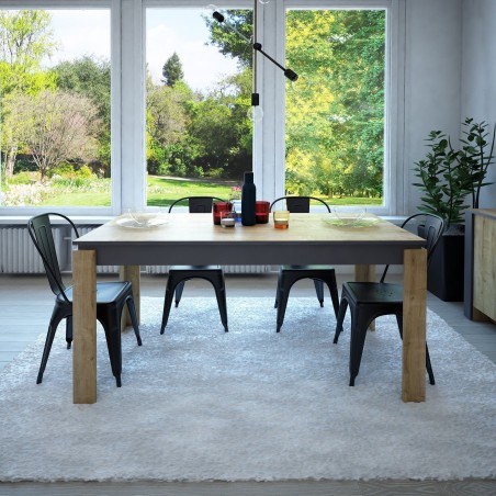 Mesa de comedor PHILIPPA, biIaminado roble con gris oscuro, 160 x 80 cms.-0