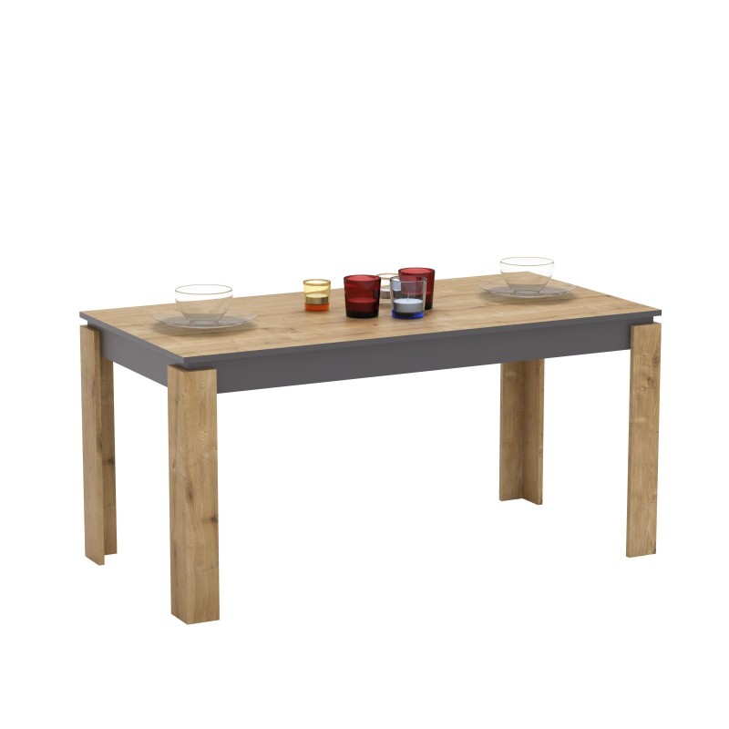 Mesa de comedor PHILIPPA, biIaminado roble con gris oscuro, 160 x 80 cms.-1