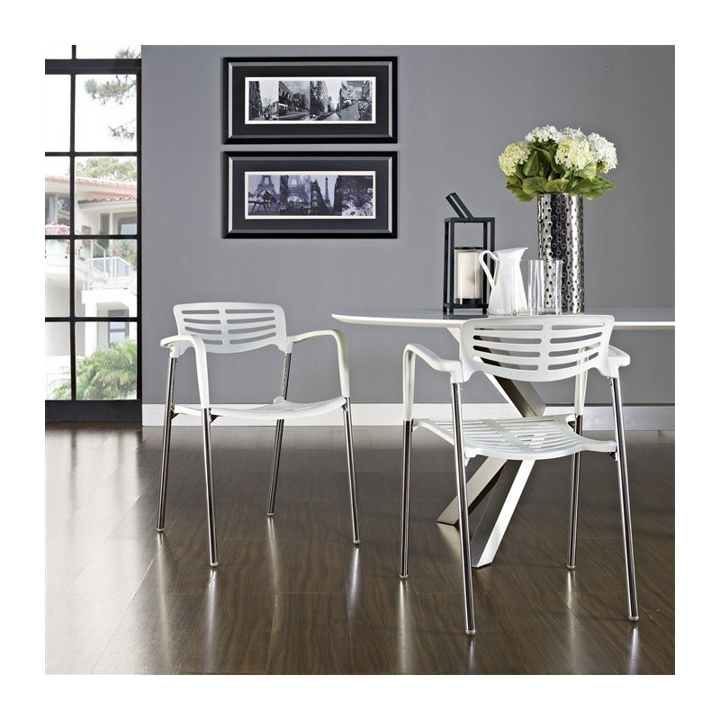Sillón ALBENIZ, cromado, polipropileno blanco