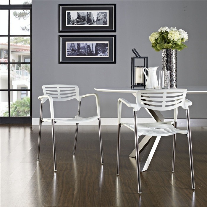 Sillón ALBENIZ, cromado, polipropileno blanco