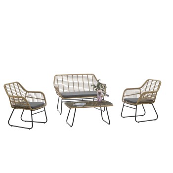 Mesa KROYA, baja, metal, ratán, cristal, 93 x 53 cms 2