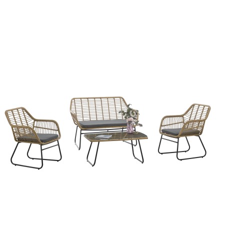 Mesa KROYA, baja, metal, ratán, cristal, 93 x 53 cms-0