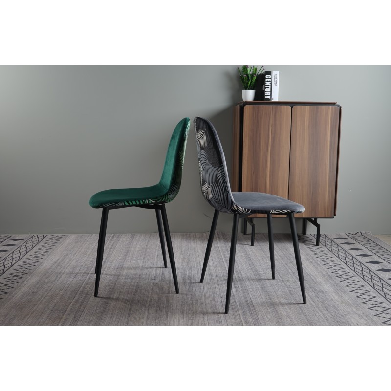 Silla HORUS NEW, metal, tapizado velvet gris con trasera floral a juego-3