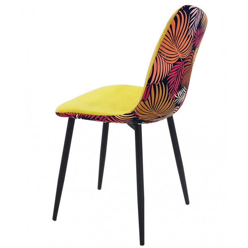 Tapizado velvet amarillo con trasera floral a juego