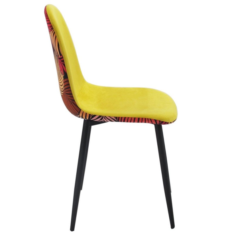 Silla HORUS NEW, metal, tapizado velvet amarillo con trasera floral a juego-2