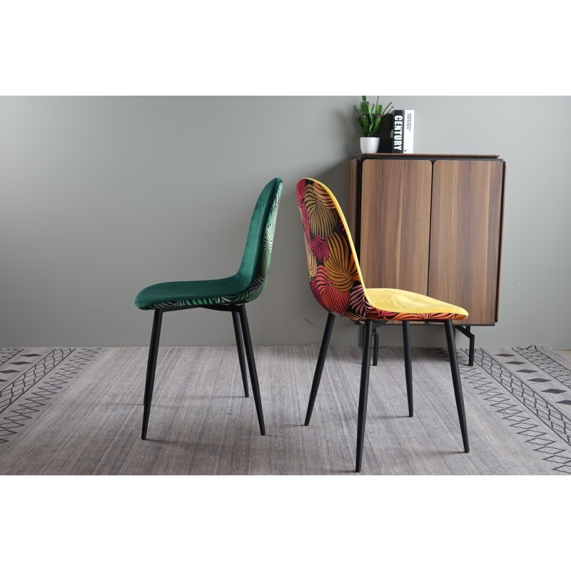 Silla HORUS NEW, metal, tapizado velvet amarillo con trasera floral a juego-3