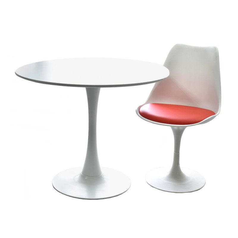 Mesa TUL (SU), base de metal, tapa lacada blanca, 90 cms de diámetro-0