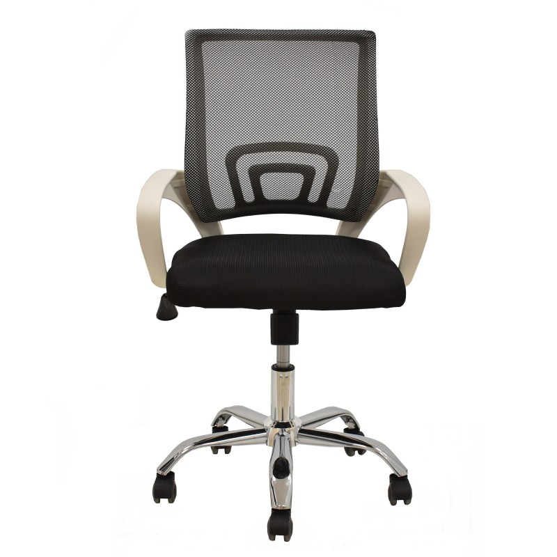 Sillón de oficina FISS NEW, brazos blanco, basculante, estructura y malla negro-0