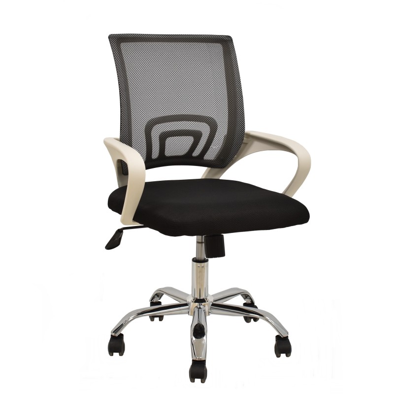 Sillón de oficina FISS NEW, brazos blanco, basculante, estructura y malla negro-1