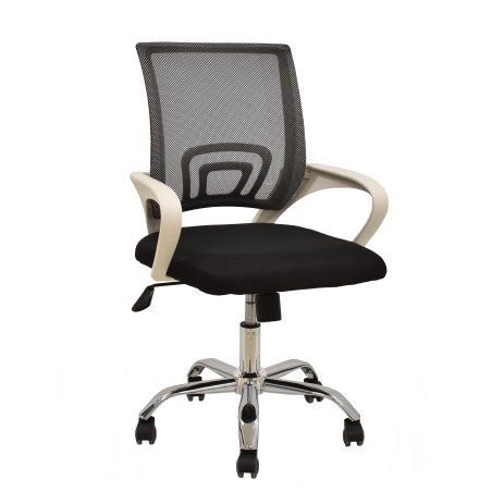 Sillón de oficina FISS NEW, brazos blanco, basculante, estructura y malla negro-1